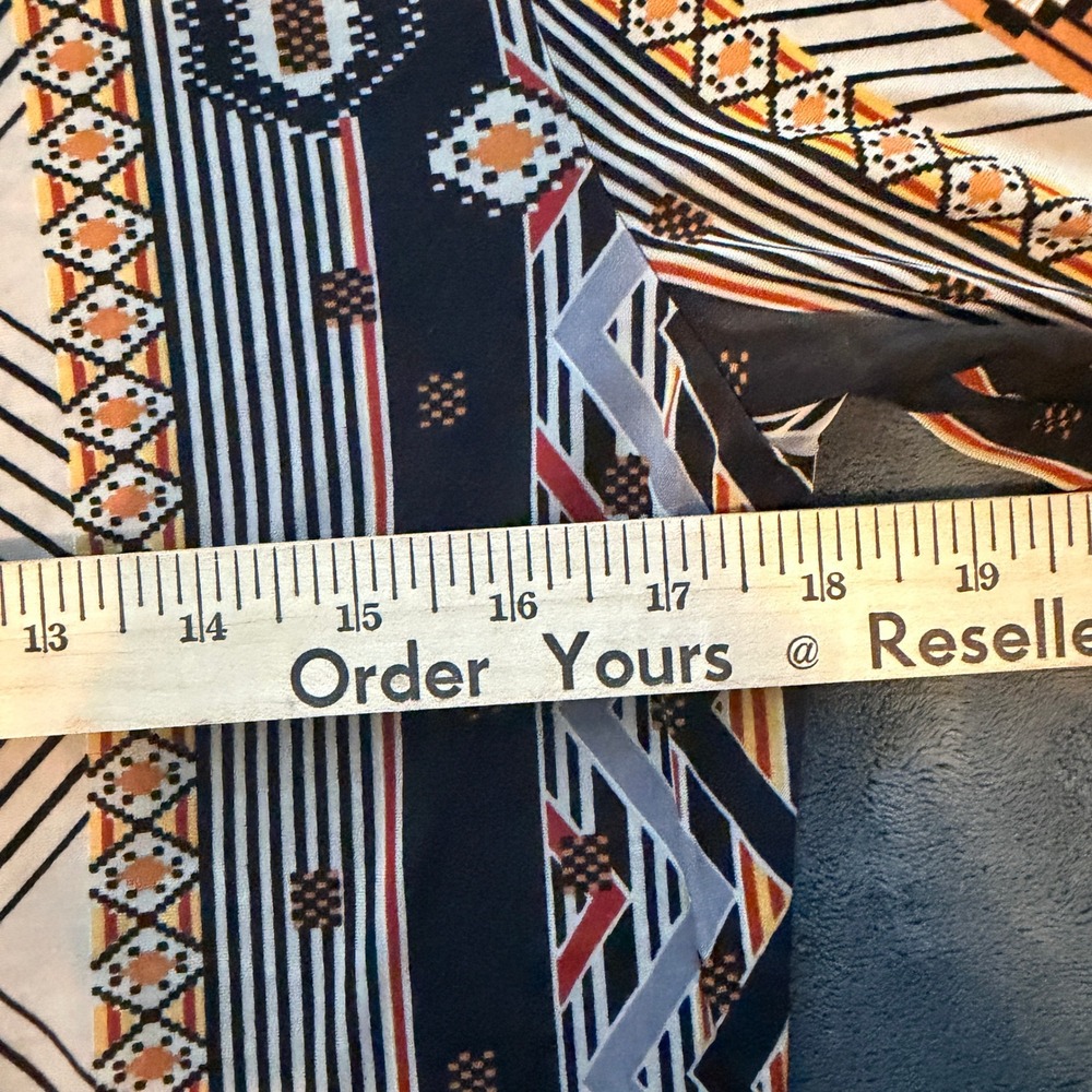 Geometric Print Tribal Stripe Top Navy Orange Cream Short Sleeve Blouse